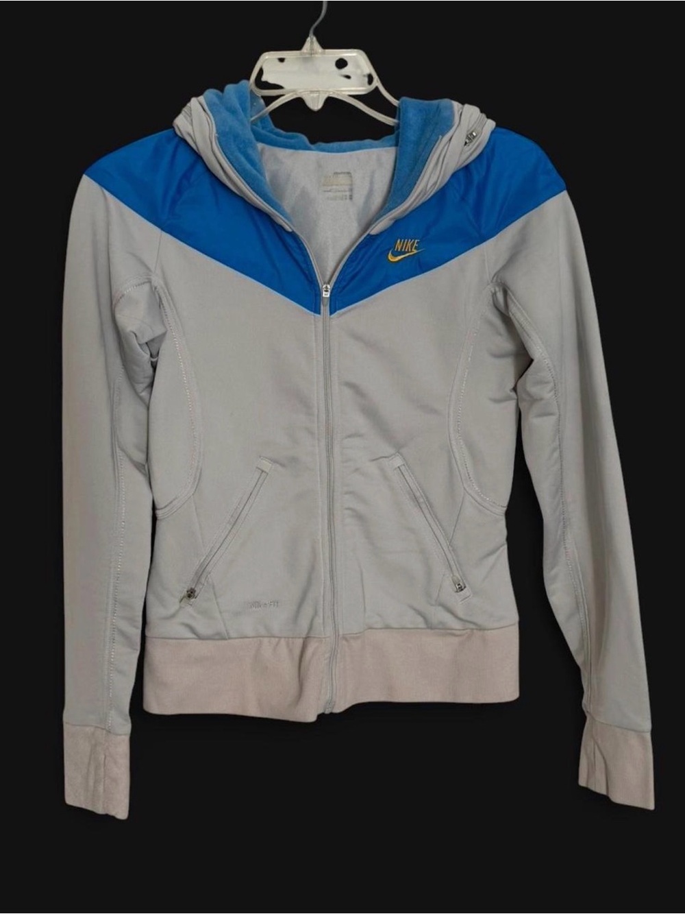 Retro Nike Fit Women’s Small Zip Hoodie Blue Grey Full Zip Athletic Jacket Y2K